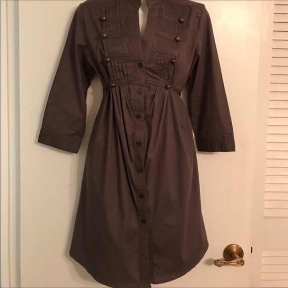 Brown button front dress with tie back - Picture 2 of 7